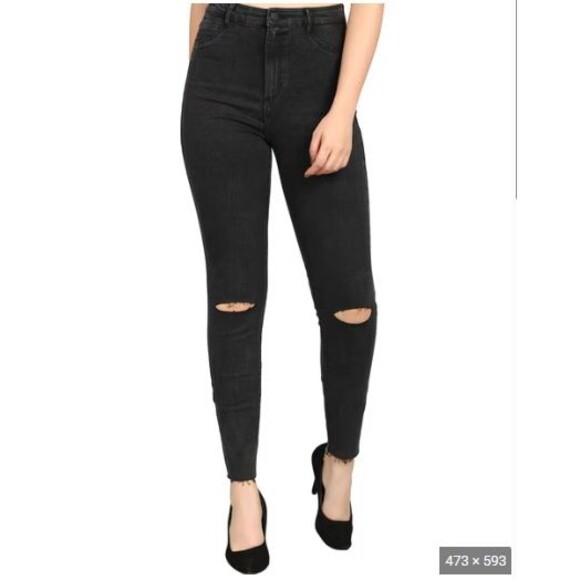 Good American Women’s Skinny Jeans Size 6 / 28 Black Distressed High Rise Denim - Picture 1 of 12